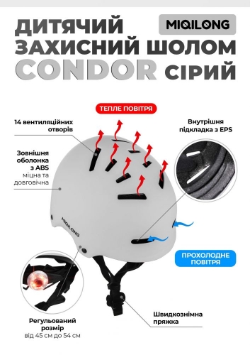 Дитячий захисний шолом Miqilong Condor сірий