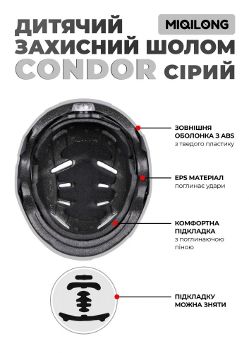 Дитячий захисний шолом Miqilong Condor сірий