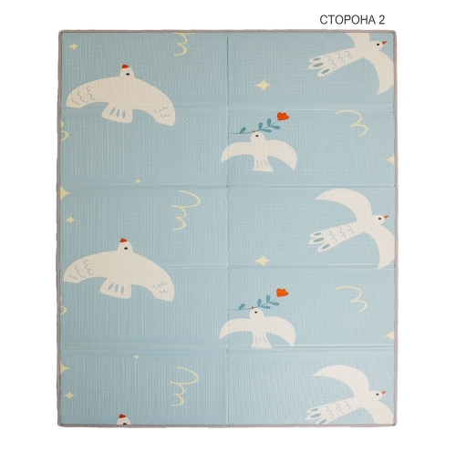 Детский двусторонний, складной коврик "Зимняя ночь и Птица мира", 150х200x1 см